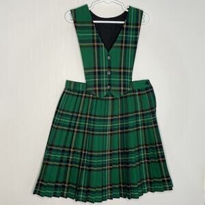 Blarney Woollen Mills Girls Wool Blend Plaid Pinafore Pleated Dress Size 6/7